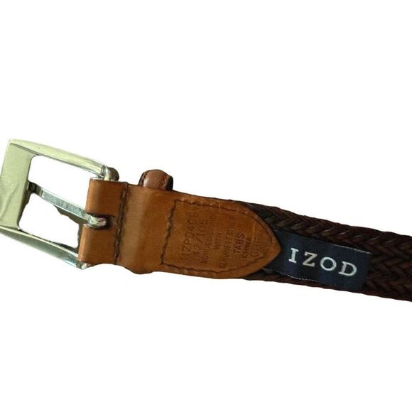 IZOD Chesnut Brown Braided Genuine Leather Tabs Belt Size 42/105 42 Men’s - Picture 3 of 4